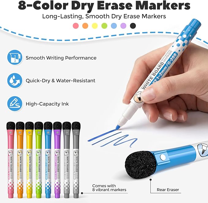 Nicpro Dry Erase Lap Board 9 x 12 inches 2 Pack Ruled Kid Double Sided Blank & Lined Small Lapboard with 8 Pens, 2 Eraser, Learning Mini Whiteboard Portable for Student and Classroom Use