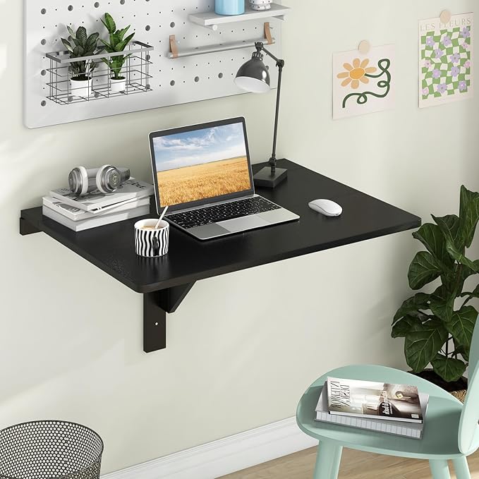 Tangkula 31.5" Wall Mounted Folding Desk, Drop-Leaf Floating Desk with Spacious Surface, Space-Saving Foldable Wall Table for Study, Bedroom, Bathroom, Balcony & Small Spaces