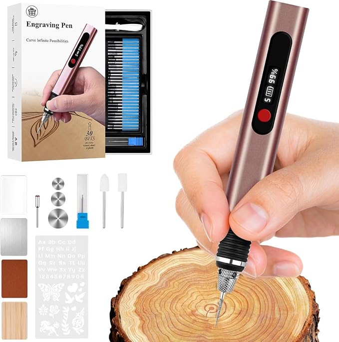 Cordless Engraving Pen for Metal Wood Glass Plastic, Engraving Tool 44Kits, 5 Speeds Up to 30000RPM, 500mAh USB Rechargeable Engraver Kit Craft Gifts for Teens Adults Beginner with Guide Book (Rose)