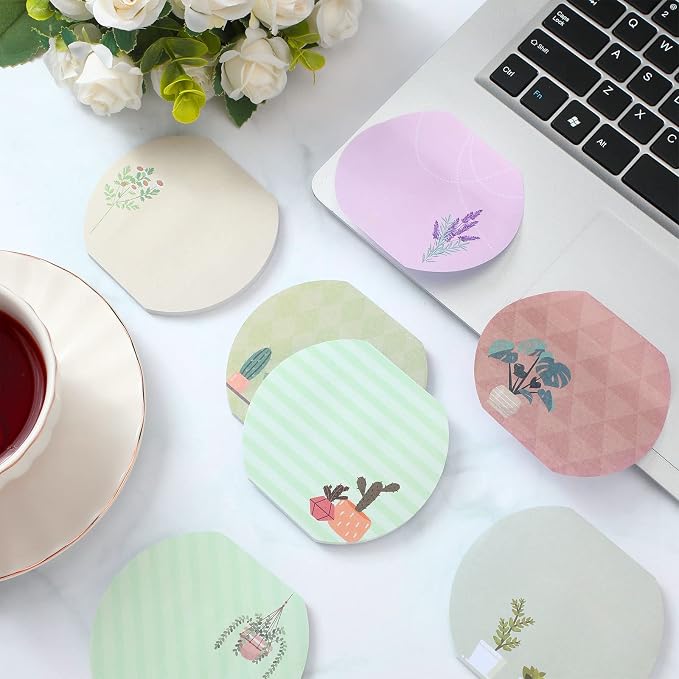 8 Pcs Plant Theme Cute Notes Pad Color Sticky Funny Note Pad List Stylish Practical Cute Notepads for Office Home Supplies, 50 Sheets Per Piece(Plant)