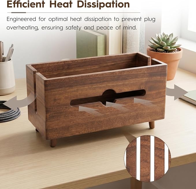 Extra Large Cable Management Box，Wood Cable Organizer Box,Power Strip Box & Organizer for Power Strip, TV Wires & Desk Cable Storage,Hide Desk Cord and Floor Cables