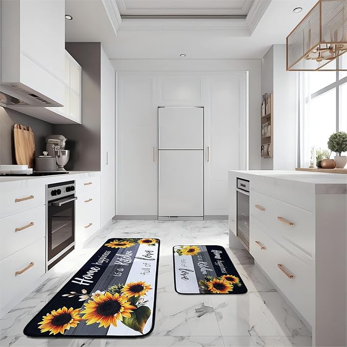 Kitchen Rug Sets of 2 Piece Non Slip Kitchen Rugs and Mats Washable Kitchen Mats for Floor Kitchen Carpet Runner Rugs Decor for Laundry Bathroom Living Room,Sunflower 20"x 59"+20"x 32"