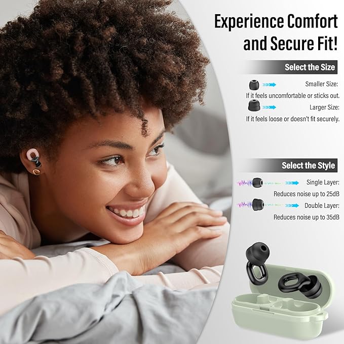 Ear Plugs for Sleeping Noise Cancelling, 35dB Noise Reduction Earplugs Reusable Soft Silicone, 14 Eartips ＆ Carry Case, Replaceable Single/Double Earpieces for Sleep, Focus, Events, Work, Transparent