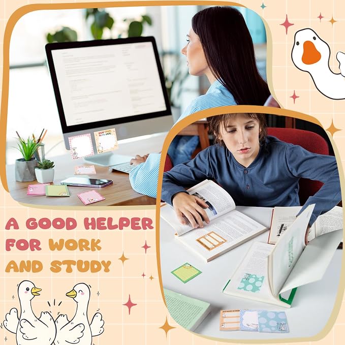 9 Pads Cute Sticky Notes Cartoon Self Stick Notepads 3x3 Inches Notes Adhesive Memo Pad Office Decor Gifts for Students School Teacher Office Meeting(Goose)