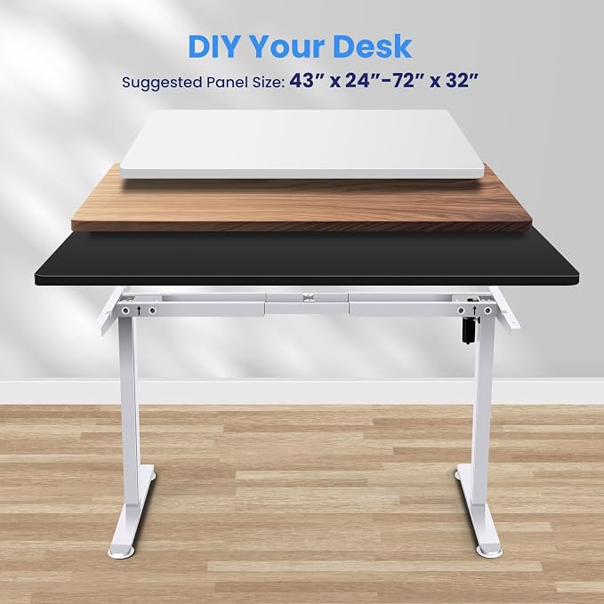Electric Standing Desk Frame,Compatible Desktop Size 43″-72″ and 187 lbs Weight,Memory Controller Height Adjustable Frame,White Frame Only