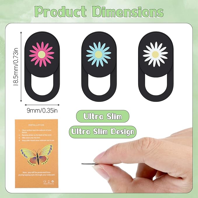 Cute Thin 0.7mm Flower Laptop Camera Cover Slide, 3 PCS Computer Camera Cover Slide, Protect Your Visual Privacy, Webcam Cover-Slide Phone Cameras Covers Blocker for Phone Computer Desktop Tablet