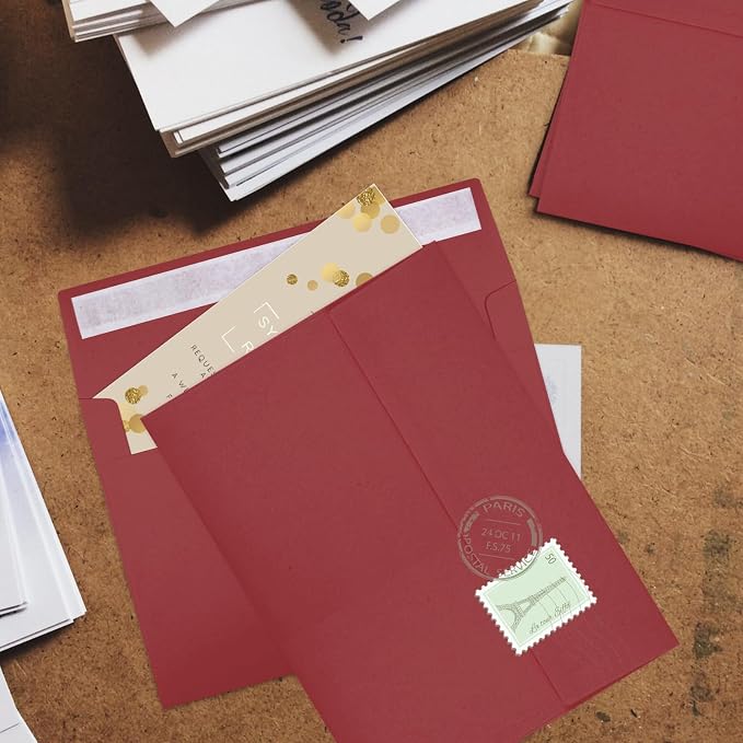 50 Packs Wine Red 5x7 Envelopes 5x7, Deep Red Color A7 Envelopes, Burgundy Invitations, Photos, Greeting Cards, Mailing