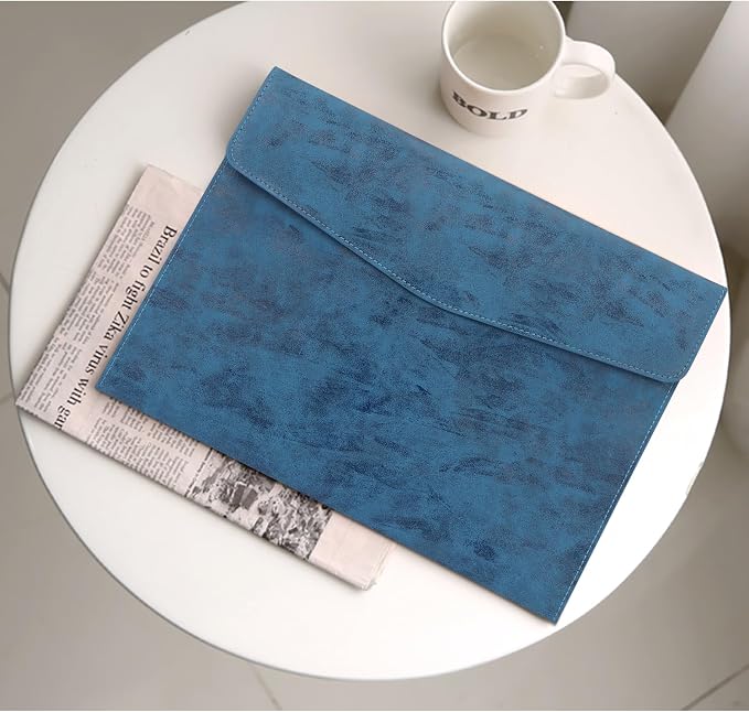FYY File Folder - PU Leather A4 Document Holder File Organizer Filing Envelope Portfolio Case Tablet Sleeve with Magnetic Snap Closure for Home School Office Stationery Navy