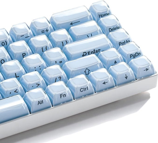 XVX Blue Keycaps, Crystal Jelly Keyboard Keycaps OEM Profile Side Printed Keycap Set Compatible with 61/68/84/87/98/100 ANSI Layout MX Switches Mechanical Keyboard