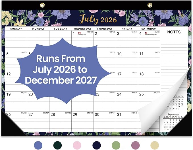 Desk Calendar 2026-2027, 18-Month Calendar Runs from July 2026 to December 2027, Large 17" x 12" Monthly Desktop & Wall Calendar for Home & Office - Midnight Garden
