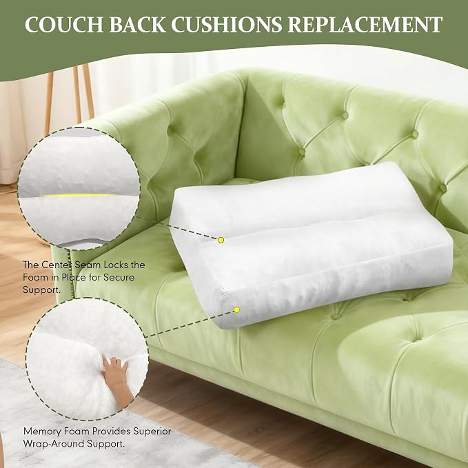 JZHLLA 3 PCS Shredded Foam Sofa Back Cushions Replacement Fluffy Memory Sponge Couch Pillow with Quilted Design 31x18x5 Inch Lumbar Support Pillow for Sofa Bed Floor