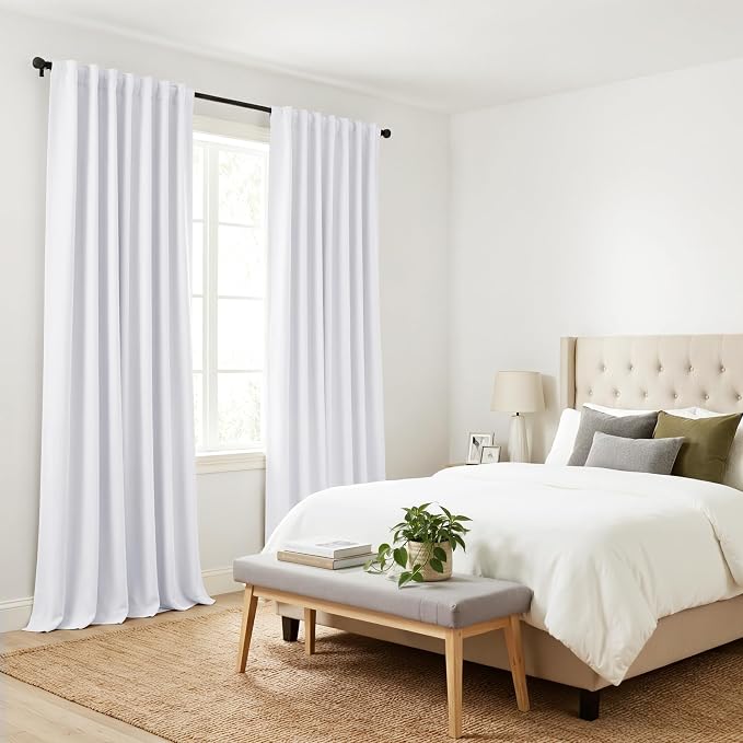 PONY DANCE Extra Long 60% Blackout Curtains 108 inches Long for Bedroom, 9 FT Back Tab Room Darkening Floor to Ceiling Drapes for Living Room Windows, W 52 x L 108 inch, Pure White, 2 Panels