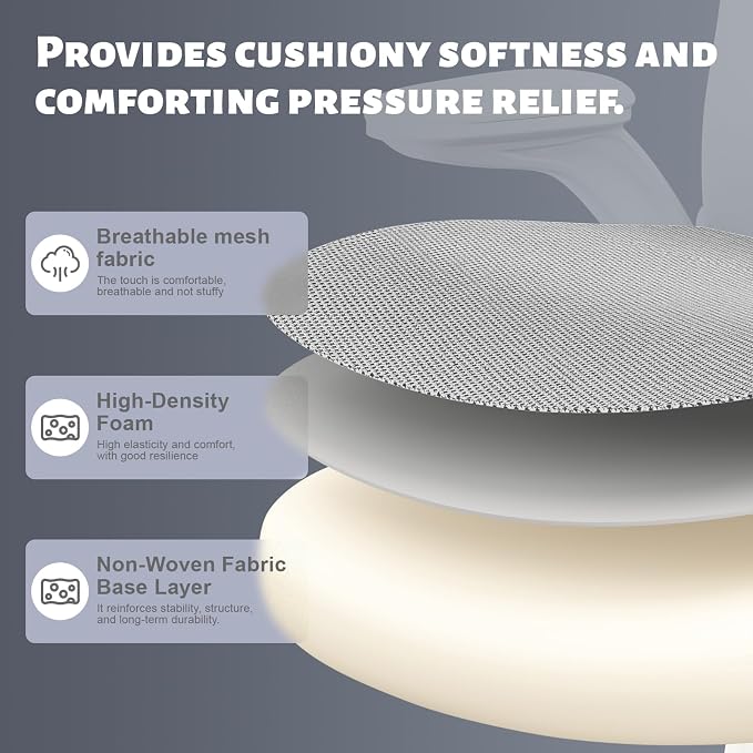 Ergonomic Chair for Office- Study Chair,300lb Gaming Chair, Mesh Comfortable High Back Chair, Headrest, Lumbar Support, Armrest, Comfy Seat for Man Woman(White-Grey6076)