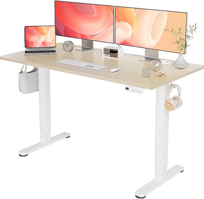 YDN Electric Standing Desk, 55 x 24 Inches Adjustable Height Stand up Desk with Cable Management, Home Office Desks with Splice Board & Frame, Nature Top