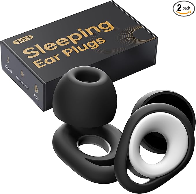 Ear Plugs for Sleeping, 50dB Noise Cancelling Earbuds for Noise Snoring & Reduction, Earplugs for Sleep, Reusable Silicone Earplugs for Travel, Sider Sleepers Airplane (Black White)