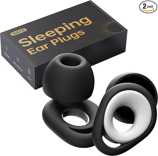 Ear Plugs for Sleeping, 50dB Noise Cancelling Earbuds for Noise Snoring & Reduction, Earplugs for Sleep, Reusable Silicone Earplugs for Travel, Sider Sleepers Airplane (Black White)