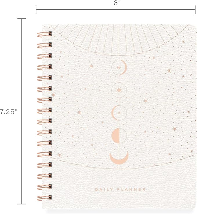 Fringe Studio Non-Dated Daily Planner, Faux Leather Cover, "Moon Phase Dust", 160 Pages, 6" x 7.25" (877006)