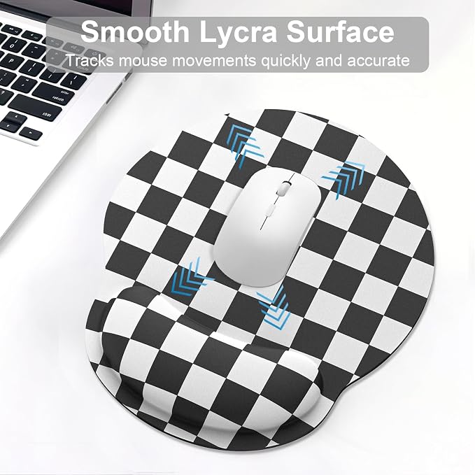 Ergonomic Mouse Pad with Wrist Rest and Keyboard Wrist Rest, Mousepad and Keyboard Pad, Non-Slip Rubber Base, Pain Relief, Mouse Pad with Wrist Support for Gaming, Computer, Office, Black Checkered