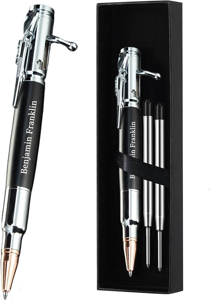 Personalized Bolt Action Pen Gift Set,Free Engraved Metal Ballpoint Pen with 2 Refills,Office Decor Pen,Custom Gifts for Men,Husband,Father,Boyfriend,Grandfather,Brothers.（Silver）