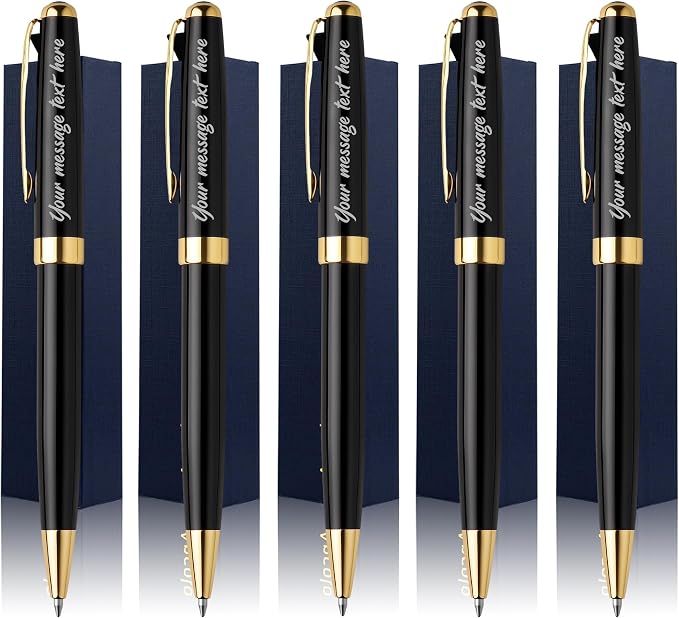 Ancolo Personalized Business Pens - Black Ink with 10 Extras Refills 5 Gift Boxed - Custom with Your Name or Message, Perfect for Students/Teacher/Manager/Lawyer/Professor 5PCS/Pack