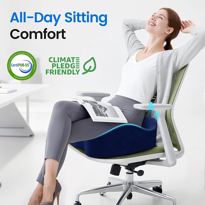 Seat Cushion, Non-Slip Memory Foam Chair Cushion for Taibone, Blue/X-Large | Chair Pillow with Handles for Car Office Chair, Tailbone/Sciatica Easing& Post-Surgery Recovery Chair Cushion