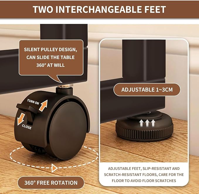 Mobile Foldable Desk w/Wheels and Feet Pads, Foldable Computer Desk, Folding Desk, Small Computer Desk for Small Spaces, Folding Table for Office Bedroom Living Room-Rustic Brown