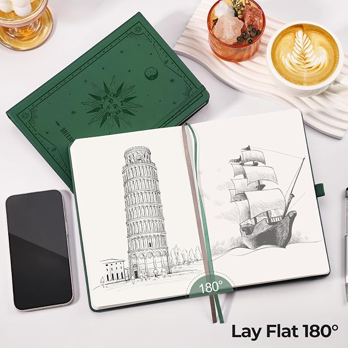 EMSHOI Blank Notebook Journal - 320 Pages, 100gsm Thick Paper, A5 Hardcover Leather, Art Sketchbook for Drawing, Unlined, Plain Sketch Book for Women Men Work Writing, 5.75 X 8.38, Dark Green