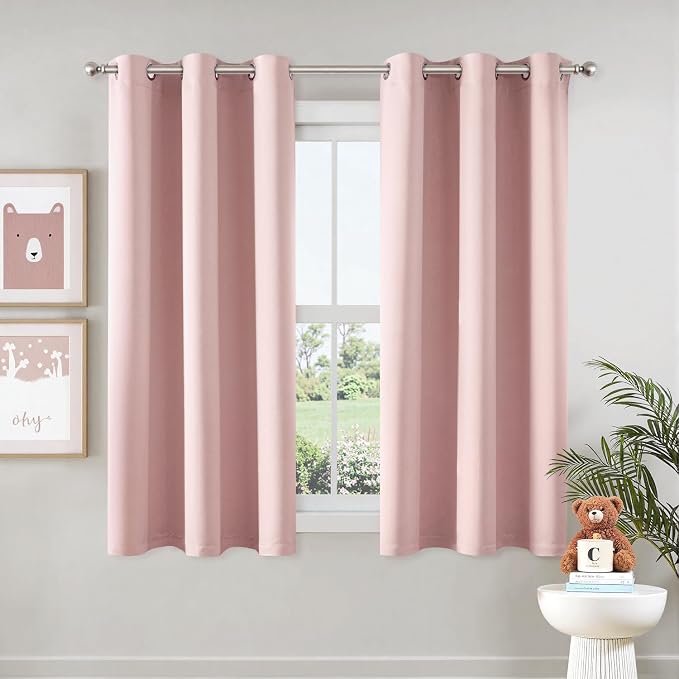 MIULEE Blackout Curtains for Bedroom Living Room 2 Panels, Thermal Insulated Room Darkening Drapes Grommet Noise Reducing Light Blocking Window Treatments 63 Inches Long 34x63 Inch Pink