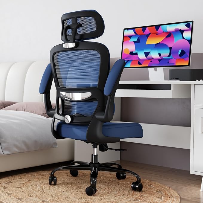 TRALT Office Chair Ergonomic Desk Chair, 330 LBS Home Mesh Office Desk Chairs with Wheels, Comfortable Gaming Chairs (Dark Blue)