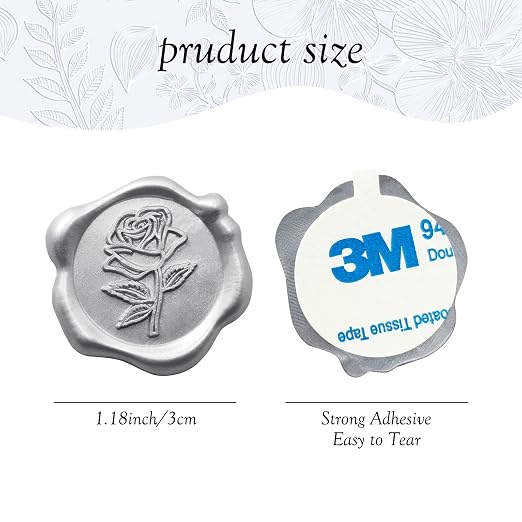50 Pcs Silvery Wax Seal Stickers - Rose Style, Self Adhesive Wax Seal for Wedding Invitation, Easy Use Good Adhesion, Silvery Rose Envelope Stickers Perfect for Invitation or Seating Chart
