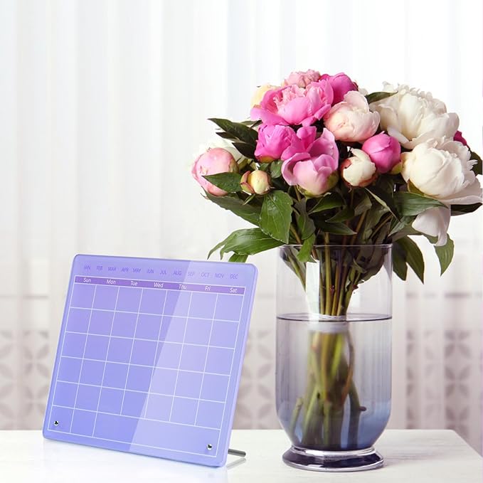 Calendar Dry Erase Board,12"X10",Acrylic Desk Calendar with Stand,Purple Dry Erase Board for Home Office School-YL-Pu-2530