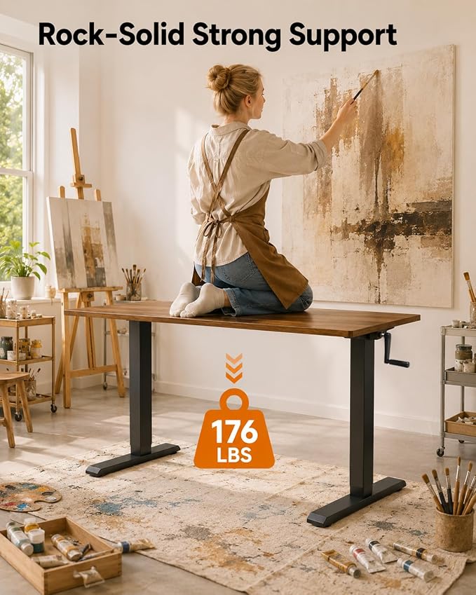 Whole Piece Manual Standing Desk Adjustable Height with Lockable Casters- Hand Crank Stand up Desk with Wheels, Mobile Sit to Stand Workstation with Handle