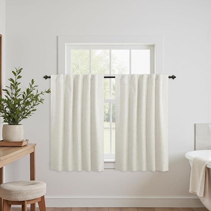 KOUFALL Short Linen Blackout Curtains 36 Inch for Small Windows, 42" Wide Thermal Insulated Cafe Curtains for Bedroom Kitchen Bathroom, 36 Inch Length 2 Panels, Cream Beige