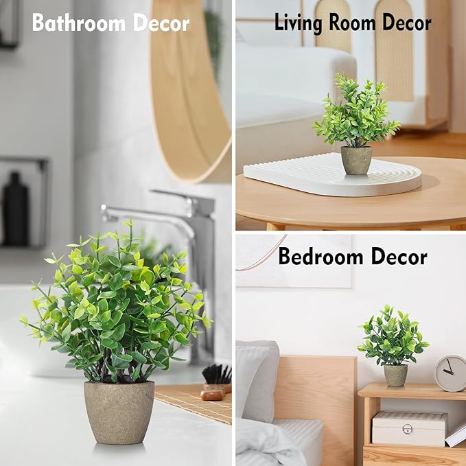 FAVOWREATH 4 Pack Fake Plants Ceramic Mini Artificial Greenery Potted Plants for Home Decor Office Decor Room Decor Farmhouse Decor Indoor Table Bathroom Decor