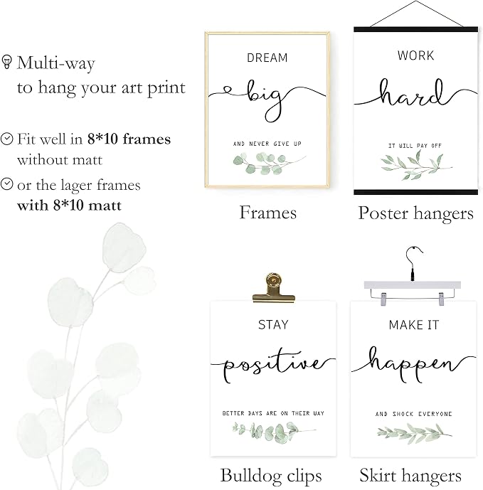 Howwii Inspirational Wall Art Office Decor, Motivational UNFRAMED Wall Art Prints for Bedroom,Living Room,Office,Classroom, Set of 4, 8"x10"
