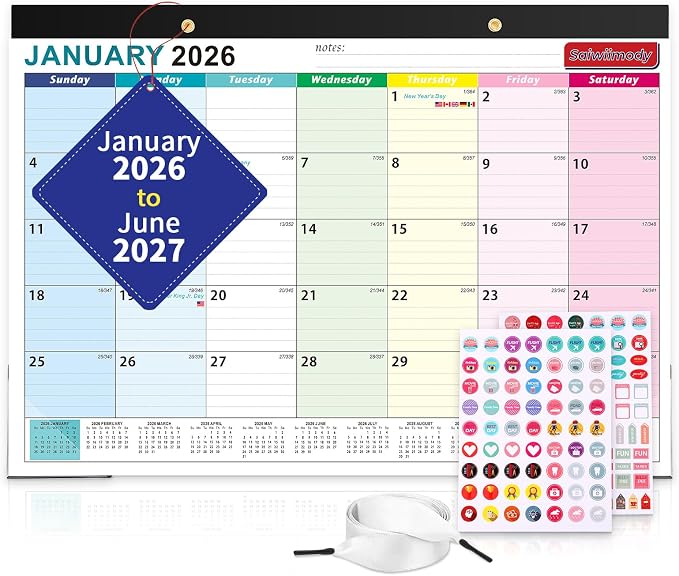 Desk Calendar 2026 with Stickers 18 Months Calendar Runs from January 2026 to June 2027 Large 17 x 12 inch Desktop or Wall Monthly Calendar Planner for Schedule Organization, Colorful