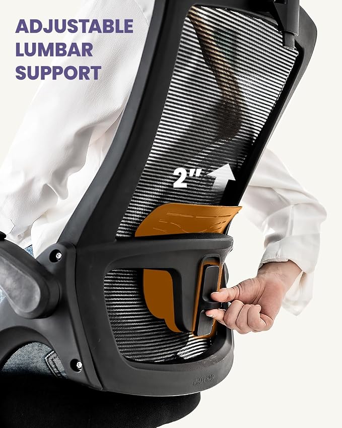 NEO Chair Office Desk Chair Gaming Computer High Back Support Mesh Comfy Seat with Adjustable Ergonomic Headrest Lumbar Rolling Flip-up Armrests and Wheels (Mesh Black)