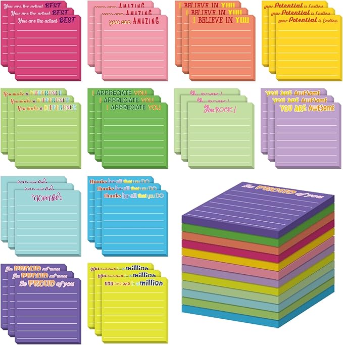 Yinder 48 Pcs Inspirational Sticky Notes Thank You Gift Motivational Sticky Note Pad Employee Appreciation Gift Bulk for Staff Coworker Teacher Nurse Office Groups 3 x 3'' (Thank You,Dark Color)