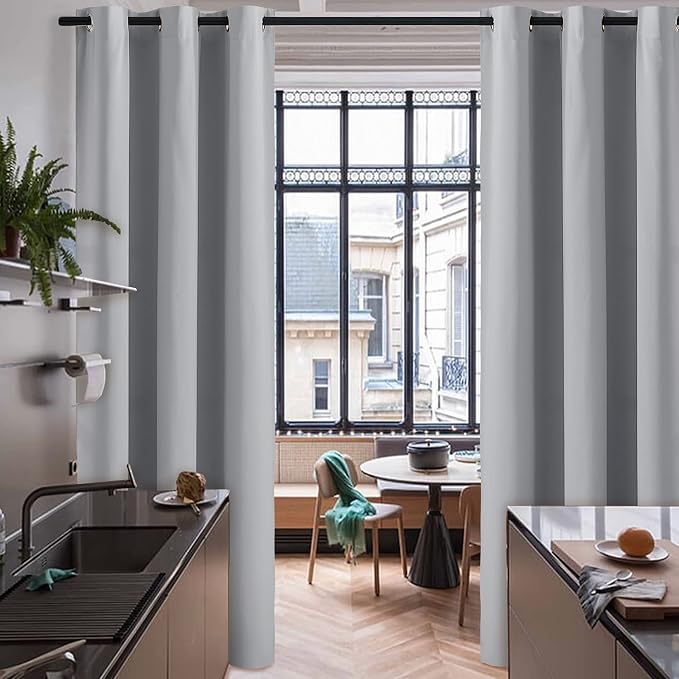 RYB HOME Blackout Curtains, Room Divider Curtains for Bedroom, Full Shade Privacy Drapes for Window Decor,Ceiling to Floor Wall Panels for Room Patitions, W60 x L84 inches, Sliver Grey, 1 Pc