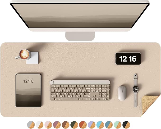 YSAGi Double-Sided Desk Pad, 35.4"x17" Leather Desk Mat, Eco Cork Desk Pad Protector,Large Mouse Pad,Waterproof Desk Blotter for Office/Home (Beige/Cork)