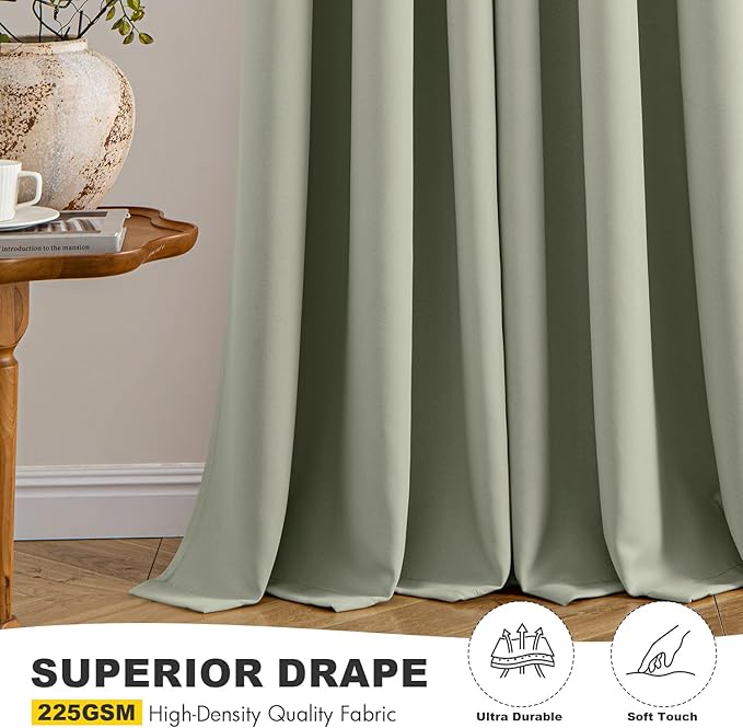 MIULEE Blackout Curtains for Bedroom Living Room 2 Panels, Thermal Insulated Room Darkening Drapes Grommet Noise Reducing Light Blocking Window Treatments 63 Inches Long 34x63 Inch Sage Green