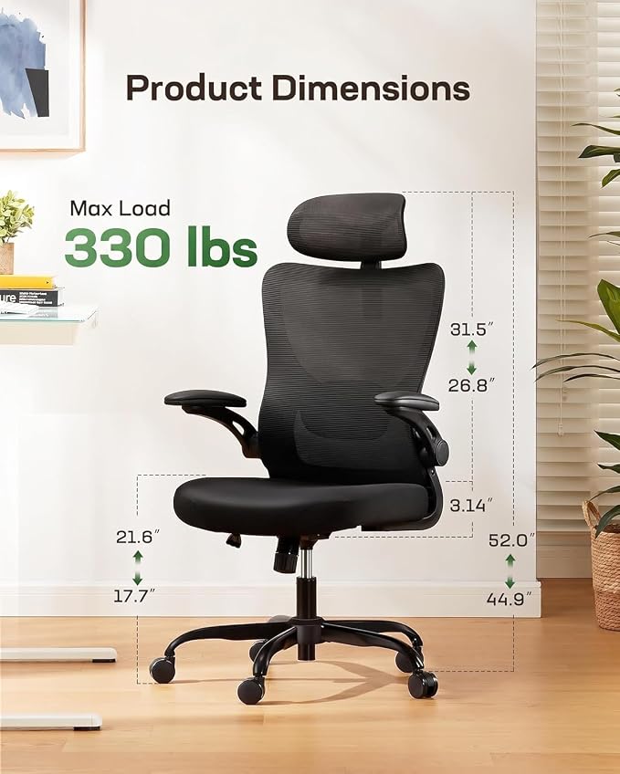 Marsail Ergonomic Office Chair with 3D Armrests, Pack of 5 | Office Desk Chair with High Back Mesh, Adjustable Lumbar Support, Rolling Work Swivel Task Chairs with Wheel, Headrest, home