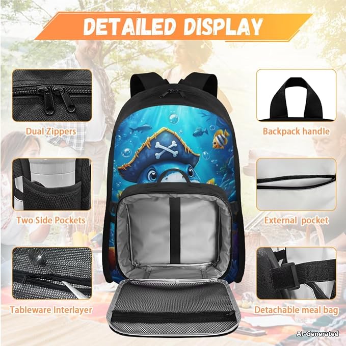 Doojoayie Shark Backpack for Girls 10-12 Cute Animals Kids Backpacks for Girls with Lunch Box 17 inch Back to School Bags Trendy & Large Capacity Bookbag for School kids