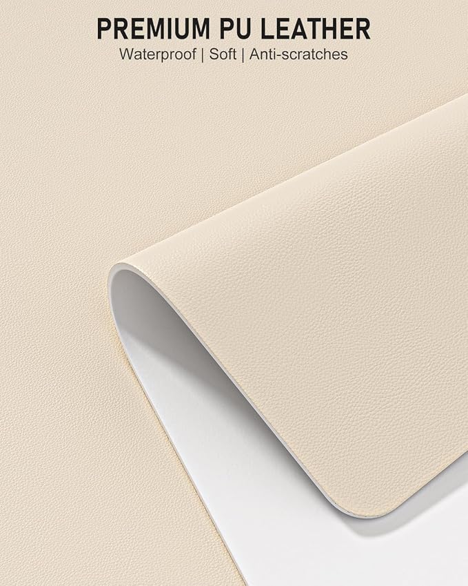 Desk Pad, 35.5" x 17" PU Leather Non-Slip Desk Mat Large Mouse Pad for Desktop, Waterproof Laptop Computer Writing Mat for Office, Home, Work, Gaming, Beige