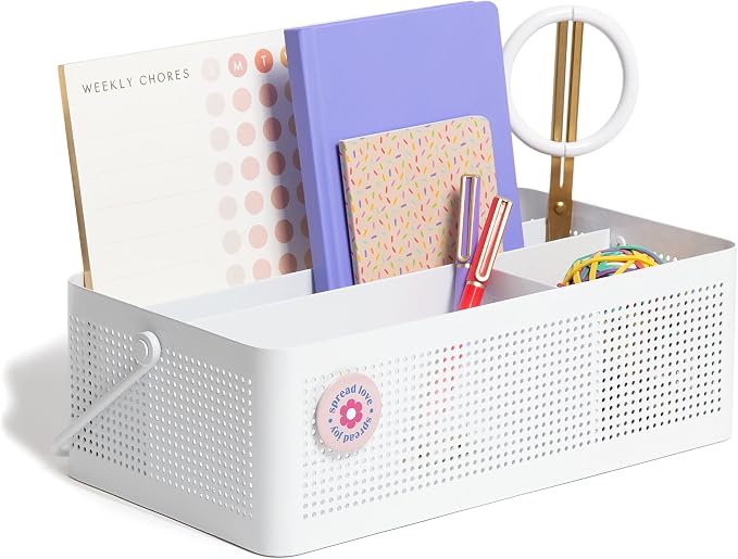 U Brands Modern Perforated Caddy Desktop Organizer, Office Supplies, Metal, White, 1 Count
