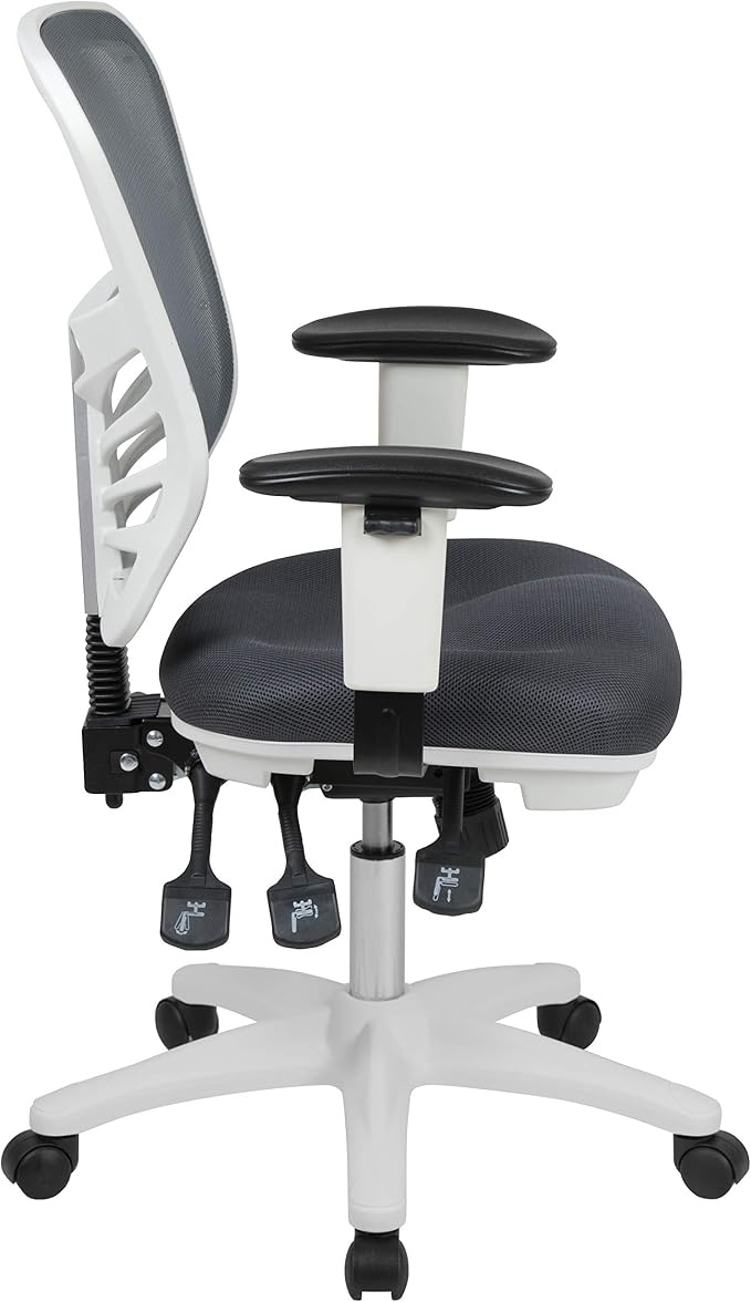 Flash Furniture Nicholas Mid-Back Swivel Office and Gaming Chair, Ergonomic Mesh Office Chair with Adjustable Lumbar Support and Height, Gray/White