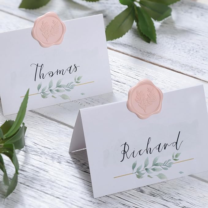 UNIQOOO Wax Seal Stickers - Eucalyptus Wedding Invitation Envelope Seal Stickers, 50 Pcs Self- Adhesive Blush Pink Stickers, Perfect for Invitation, Christmas, Gift Wrapping, Party