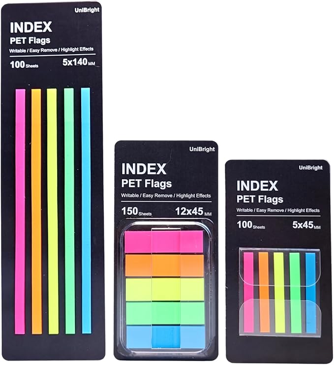 UniBright Sticky Tabs for Books, 350 Pcs Transparent Writable Page Markers with Dispenser, Repositionable Bible & Notebook Tabs, Multi Color Small Sticky Notes for Office School Home