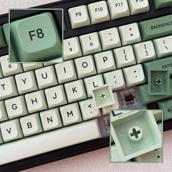 123 Keys PBT Dye Sublimation Keycaps, Matcha Green Cute Plant Theme Keycap Set, XDA Profile Custom Keycaps for Mechanical Keyboard 60% 65% 75% 100% Cherry MX Switches