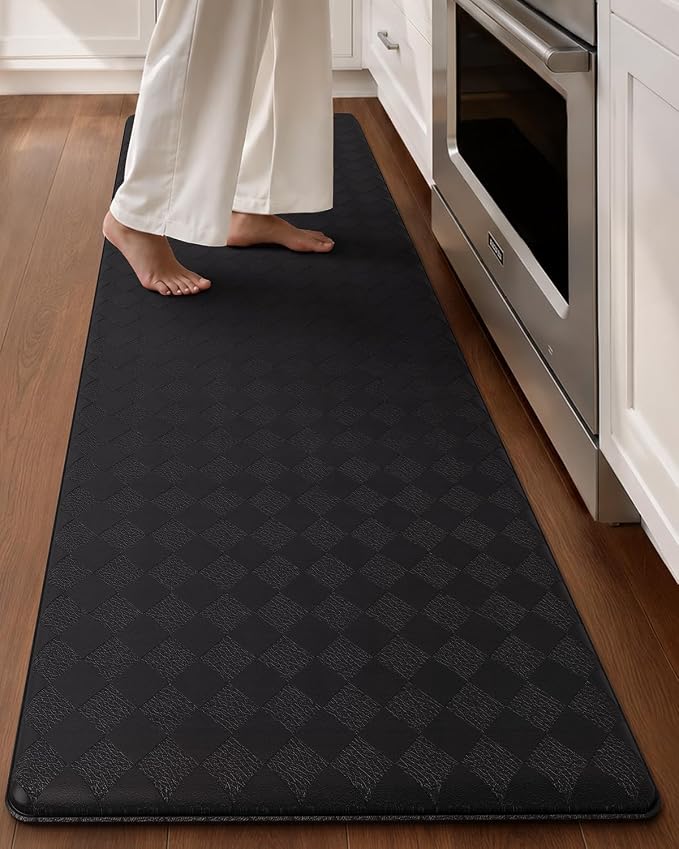 Color&Geometry Checkered Narrow Kitchen Mat Anti Fatigue 17x71, Black | Waterproof & Oil Proof, Easy Clean PVC Kitchen Rug For Busy Family, 0.4in Thick Cushion For Long Standing, Non Slip